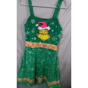 Christmas The Grinch Sleeveless Dress Sz 4-6 Small Jumper Velour Fleece NWT